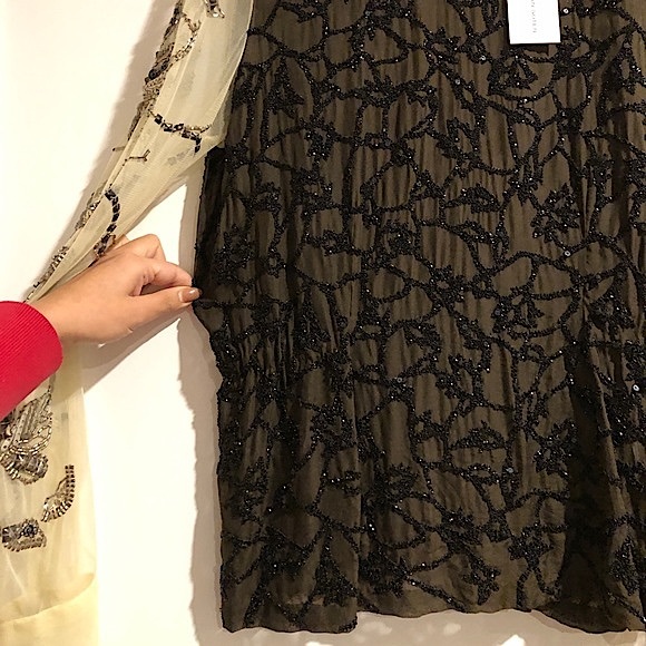 Beaded Designer Dries Von Noten silk long sleeve top with elastic waist - Picture 13 of 15